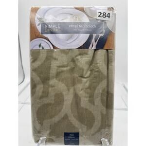 Simple Dining Vinyl 70" Round Tablecloth, 2 Tone Sage Green Geometric Pattern